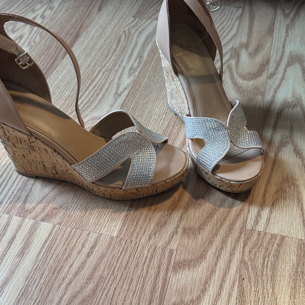 Material Girl Tan and Silver Wedges